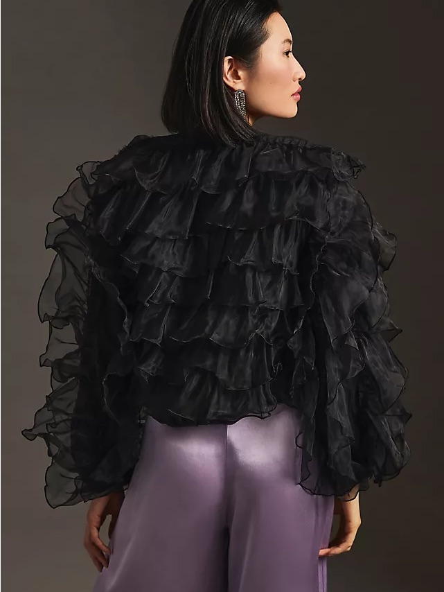 Eva Franco Black Layered Ruffle Sheer Jacket